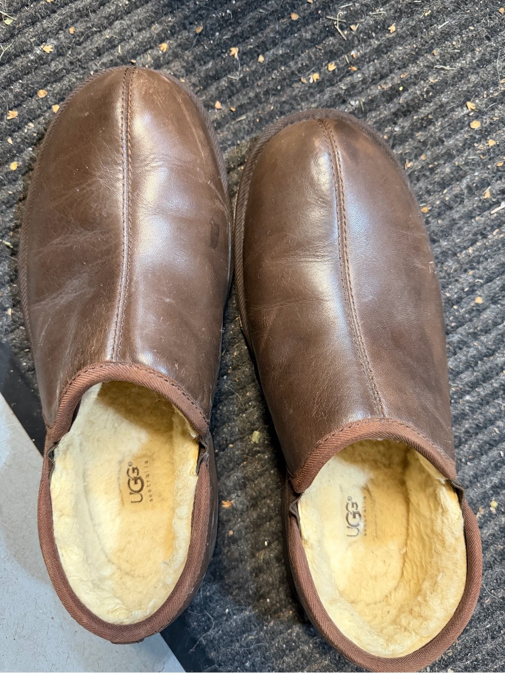 UGG Men's Brown Leather Shearling-Lined Slip-On Loafers